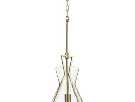 1-light Pendant Aged Brass w  Textured Glass For Discount