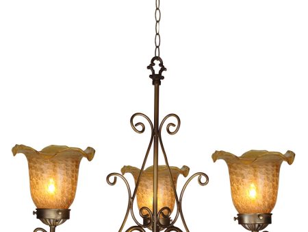 18.5 Inch W Luster Gold Hand Blown Art Glass Chandelier For Sale