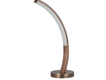 23 H Luca LED Curved Arc Dimmable Metal Table Lamp with Copper Finish Hot on Sale