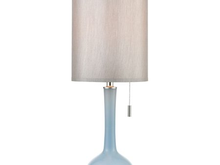 Quantum Table Lamp Blue Polished Nickel a-Light Grey Faux Silk Shade Clear Crystal Sale