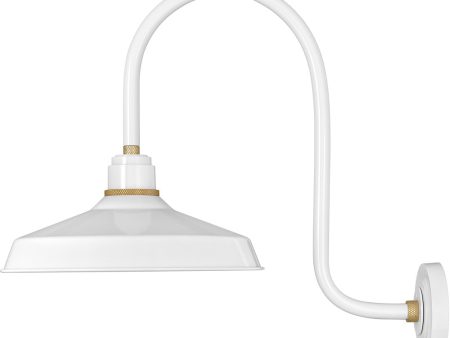 1-Light Large Tall Gooseneck Outdoor Barn Light in Gloss White Discount