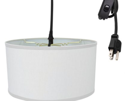 1 Light Swag Plug-In Pendant 18 w White Linen Shade, 17  Black Cord Cheap