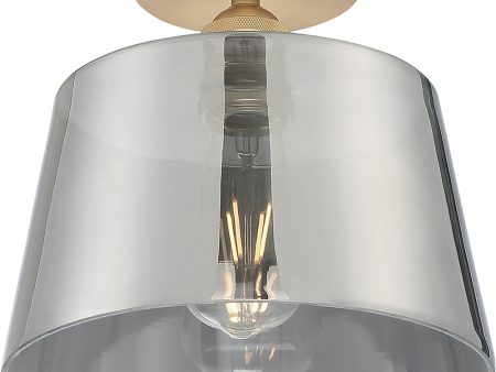 10 W Motif 1-Light Close-to-Ceiling Brushed Brass   Smoked Glass Hot on Sale